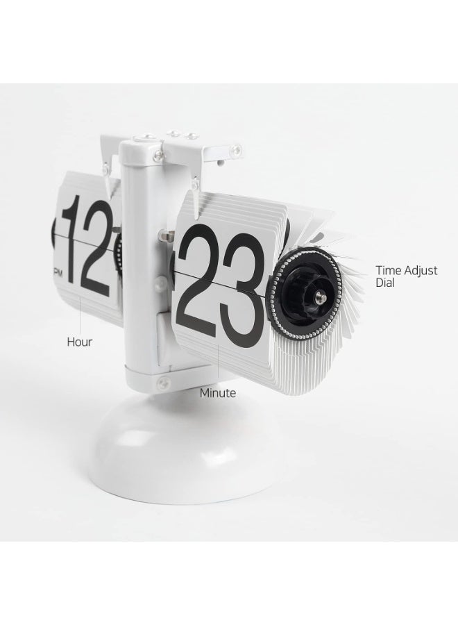 فليب ساعة المكتب (الأبيض) ، تصميم ريترو فينتج السيارات فليب ساعة المكتب ساعة الجدول ساعة عدد كبير من البطارية تعمل المعدات الداخلية ديكور المنزل مثالية للمكتب المنزلي مدرسة فندق مقهى - Image 4